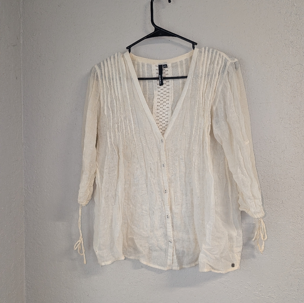 Cream Button-Up top S festival cottagecore goblin sheer whimsy boho fairy dainty